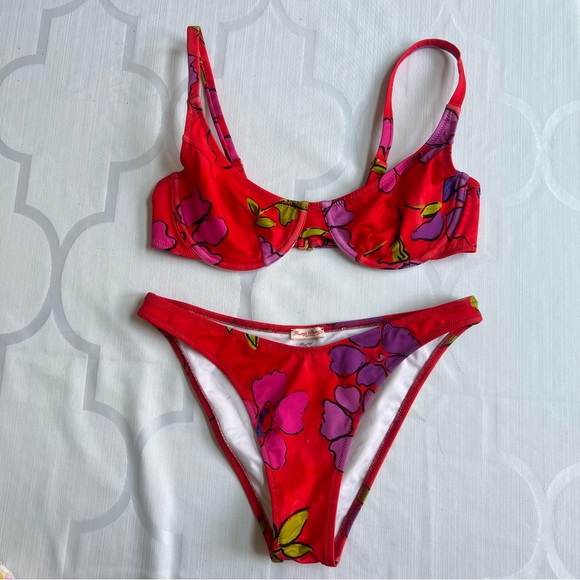 Fruity Booty Cherry Rio Bikini 2-Piece Swimsuit Set Red Floral Print XS/S - Picture 3 of 9